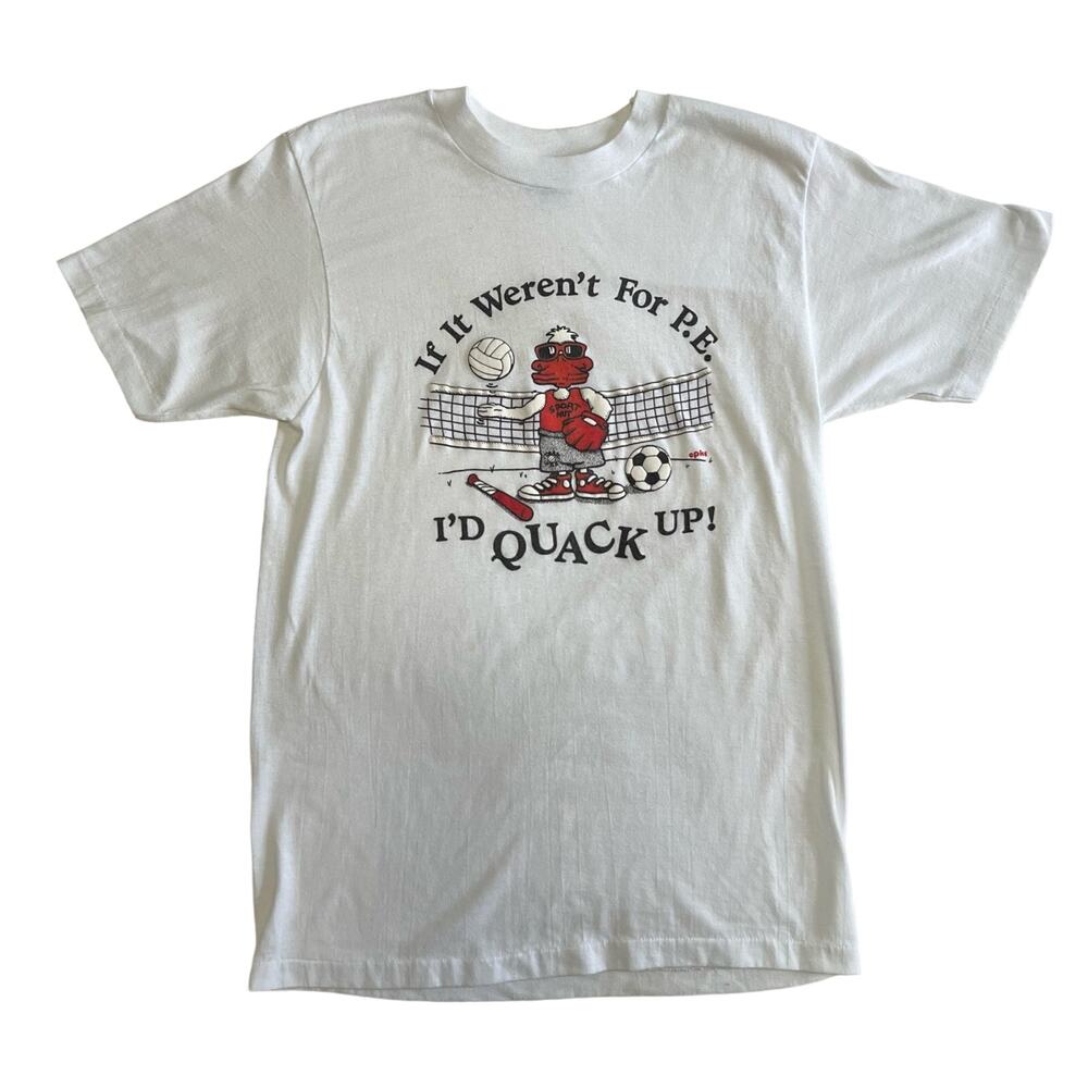 Vintage 80s "Quack Up" PE Teacher Tee | Hanes 50/50 | Ironic Kitsch Novelty | M